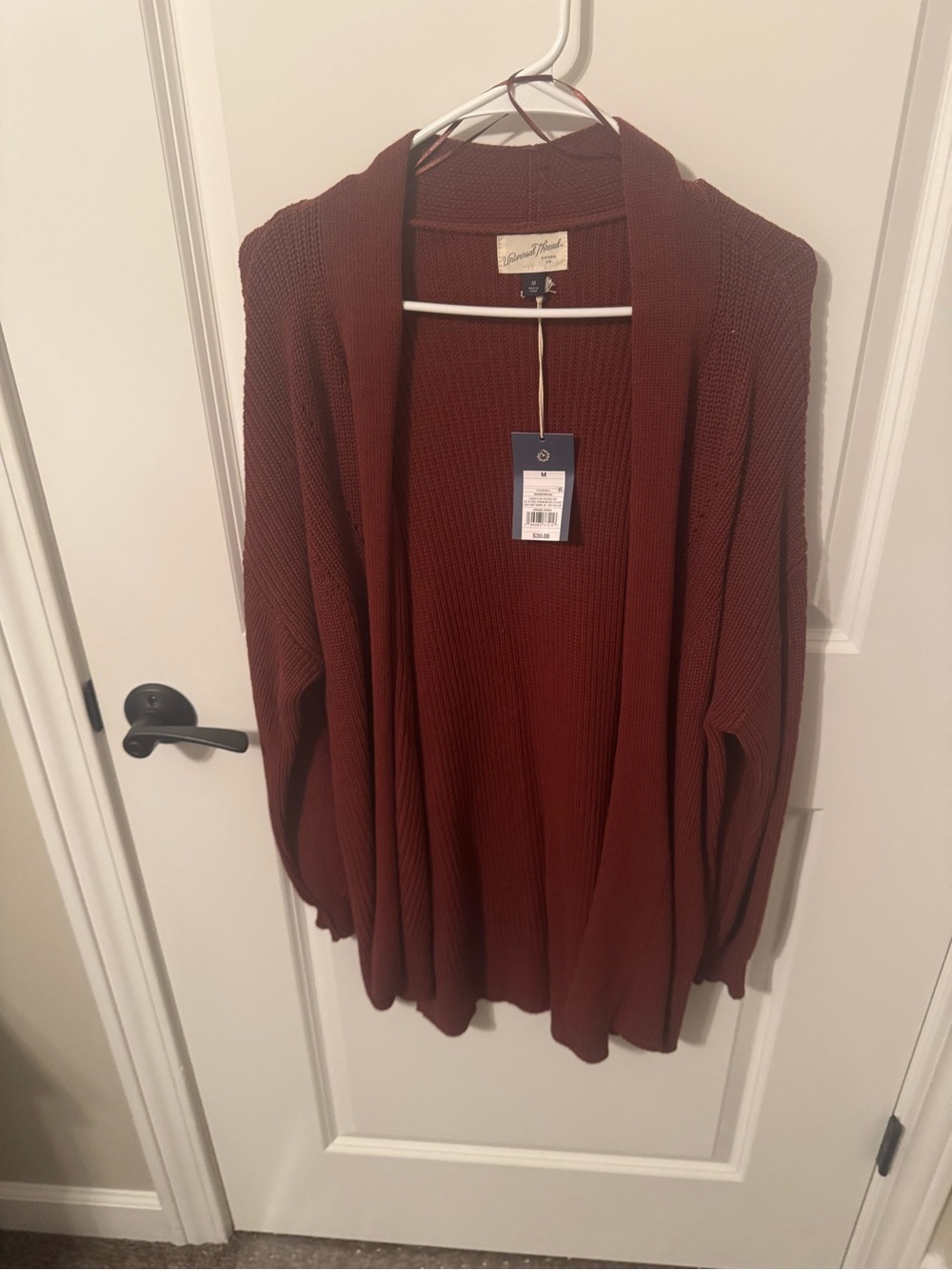 Open-Front Burnt Orange Knit Cardigan